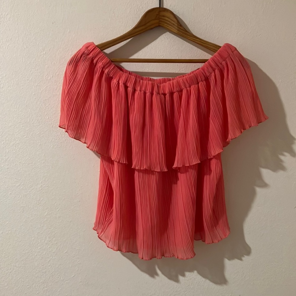 Elegant Coral Off-Shoulder Top